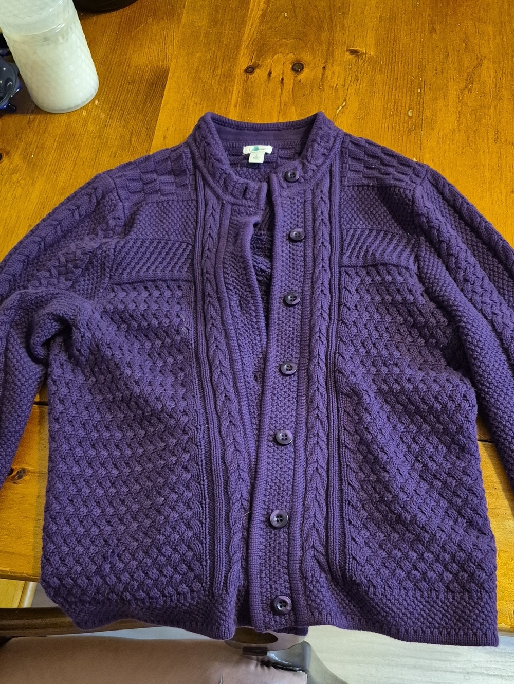 L.L. Bean Purple Cable Knit Button-Up Cardigan